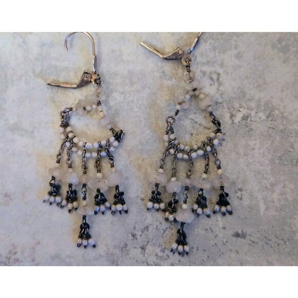 Handmade Long Dangle Chandelier Earrings Moonstone with sterling silver earwires - Picture 6 of 7